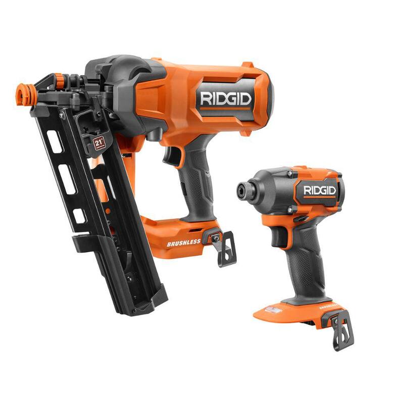 Clavadora de armazón inalámbrica sin escobillas de 18V 21° 3-1/2 in. de RIDGID con destornillador de impacto sin escobillas de 3 velocidades de 1/4 in. (solo herramientas) - R09894B-R862311B