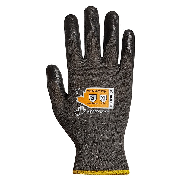 Guantes recubiertos resistentes al corte Superior Glove, Nivel de corte A4, calibre 18, negro, 10 - S18TAFGFN-10