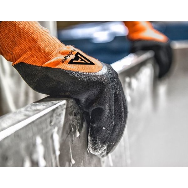 Guantes recubiertos resistentes al corte Ansell Hi-Vis, nivel de corte A2, 15 ga, negro/naranja, 9 - 97-011.