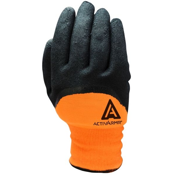 Guantes recubiertos resistentes al corte Ansell Hi-Vis, nivel de corte A2, 15 ga, negro/naranja, 9 - 97-011.