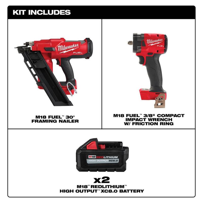 Milwaukee M18 FUEL Clavadora inalámbrica de 30 grados de ángulo de 18 voltios con baterías de 6Ah HO - 2745-20-2854-20-48-11-1862