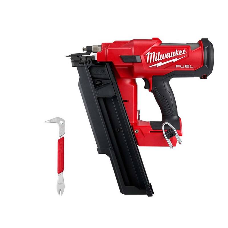 Milwaukee M18 FUEL Clavadora inalámbrica de marco de ángulo de 21 grados de 18V y 3-1/2 pulgadas con motor sin escobillas de iones de litio, con sacanudos de 10 pulgadas y avellanador - 2744-20-48-22-9031.