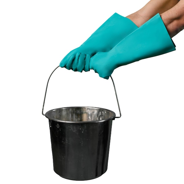 Guantes de Nitrilo Resistentes a Químicos Verdes Vguard, Sin Forro, Puño Recto de 18", Paquete con 144 piezas - C16A29