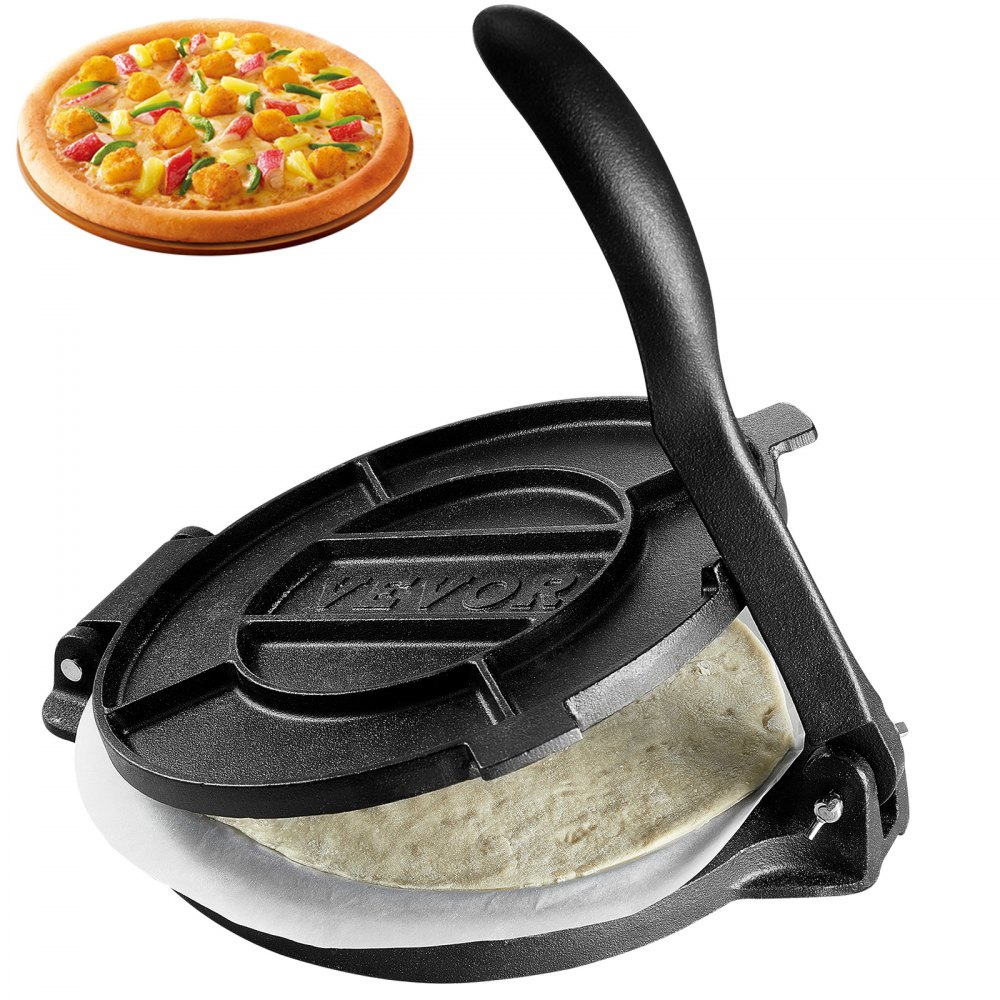 VEVOR Tortilla Press, 10 Inch Tortilla and Roti Maker, Cast Iron Heavy Duty Tortilladora Press, Pre-Seasoned Pataconera Maker with 100 Pcs Parchment Paper, Dough Maker for Flour Tortilla, Tawa, Silver - SYSBBY10YCZTXI1RSV0