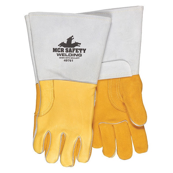 Guante de Soldadura de Cuero Mcr Safety, Gris/Oro, XL, Paquete de 12 unidades - 49751XL