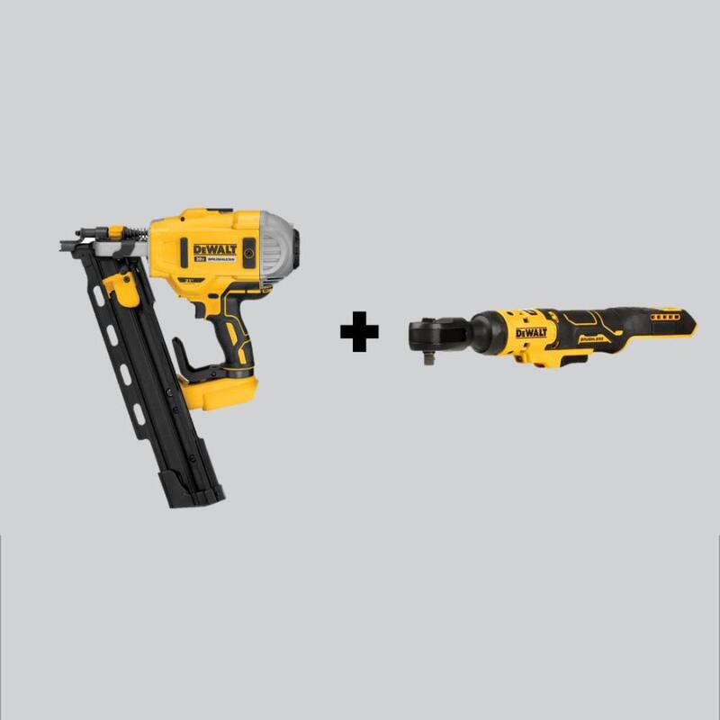 DEWALT Clavadora inalámbrica sin escobillas XR de 20V MAX de 2 velocidades con enganche de plástico de 21 grados y trinquete inalámbrico de 3/8 pulgadas (sólo herramientas) - DCN21PLBW513B