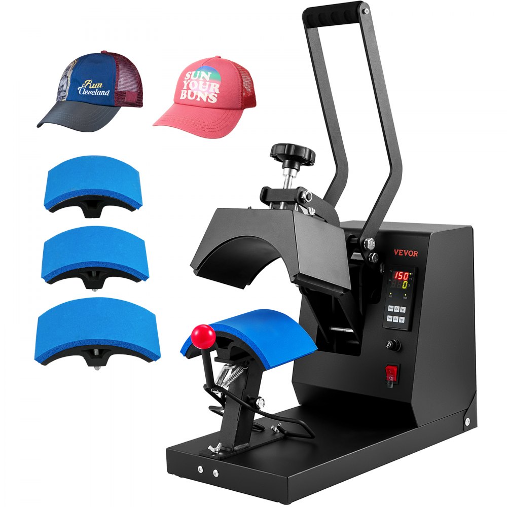 VEVOR Hat Heat Press, 4-in-1 Cap Heat Press Machine, 6x3inches Clamshell Sublimation Transfer, LCD Digital Timer Temperature Control with 4pcs Curved Heating Elements (6x3/6.7x2.7/6.7x2.7/8.1x3.5) - SDKMJHSY85441L0XUV1