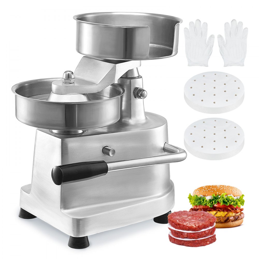 VEVOR Commercial Burger Patty Maker, 150mm/6inch Hamburger Beef Patty Maker, Heavy Duty Food-Grade Stainless Steel Bowl Burger Press Machine, Kitchen Meat Forming Processor with 1000 Pcs Patty Papers - HBRBJYSZLBXGJU5I4V0