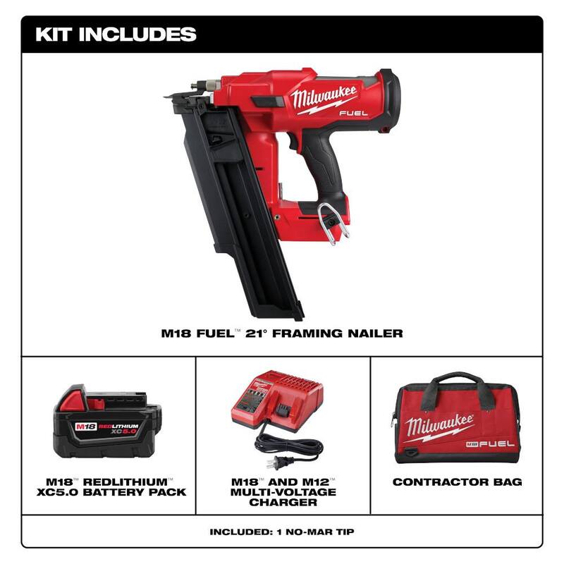 Kit clavadora de armazones Milwaukee M18 FUEL de 18 voltios, 21 grados, 3-1/2 pulgadas, con tecnología de iones de litio sin escobillas y lentes de seguridad polarizados tintados - 2744-21-48-73-2045.