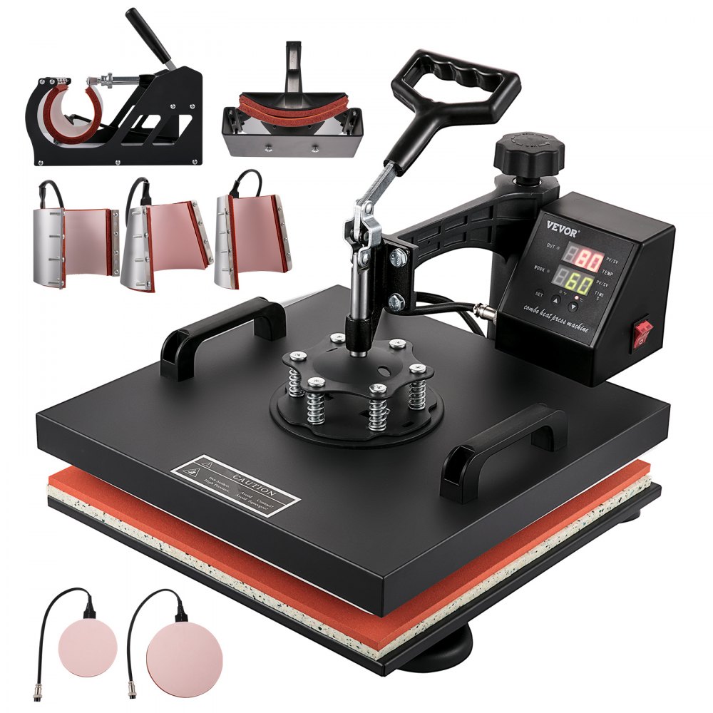 VEVOR Heat Press Machine 15x15Inch 8pcs 1050W Combo Digital Multifunctional Sublimation Heat Transfer Machine Dual LED Display for T Shirts Hat Mug Cap Plate Swing Away Design - DGNTHJBH3838-UB2QV1