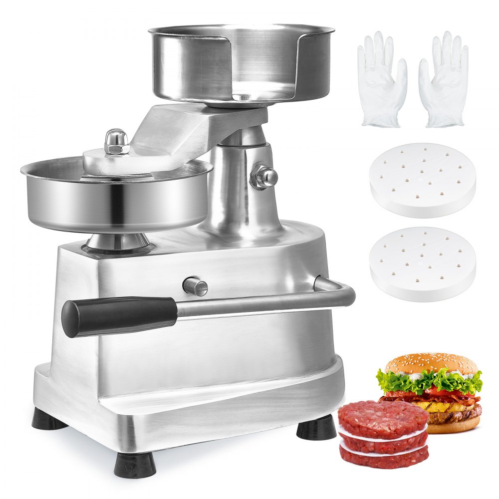 VEVOR Commercial Burger Patty Maker, 130mm/5inch Hamburger Beef Patty Maker, Heavy Duty Food-Grade Stainless Steel Bowl Burger Press Machine, Kitchen Meat Forming Processor with 1000 Pcs Patty Papers - HBRBJYSZLBXGEETPXV0