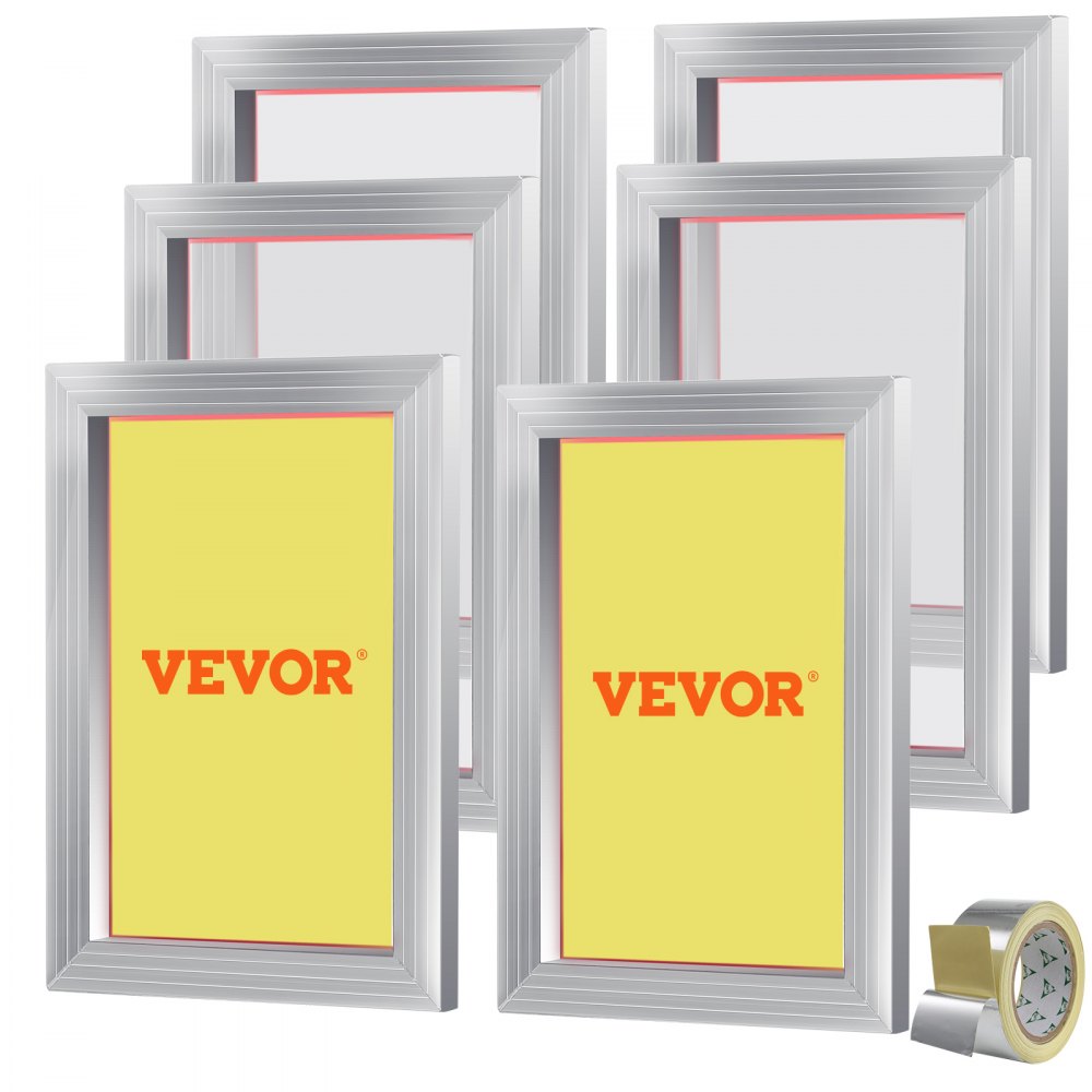 VEVOR Screen Printing Kit, 6 Pieces Aluminum Silk Screen Printing Frames, 10x14inch Silk Screen Printing Frame with 110 Count Mesh, High Tension Nylon Mesh and Sealing Tape for T-shirts DIY Printing - SYKJD61101014X54UV0