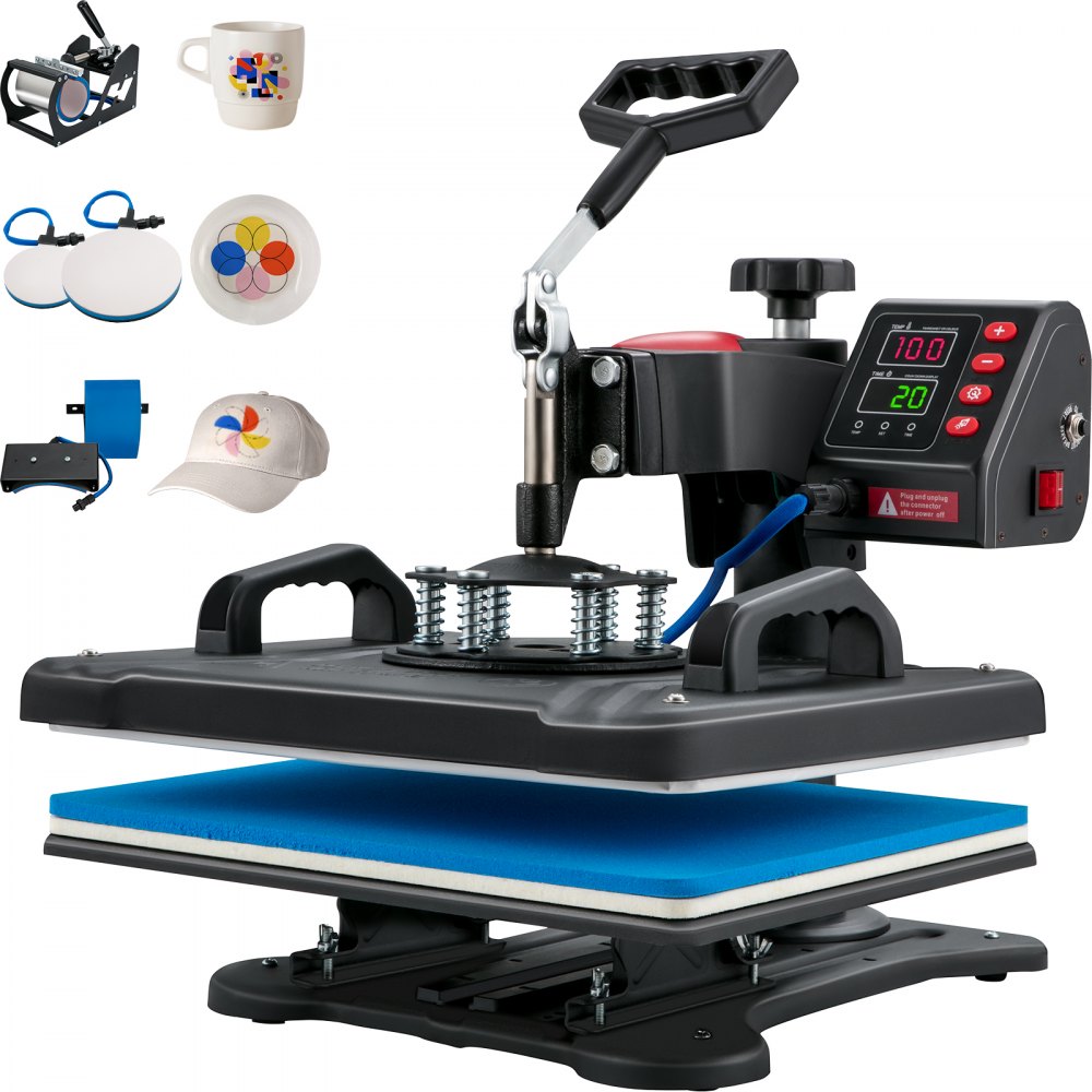 VEVOR Heat Press, 5 in 1 Heat Press Machine Machine 12x15, Clamshell Sublimation Transfer Printer Fast Heat-up, Digital Precise Temperature Control, Vinyl Heat Press for T-Shirt Plate Mug Cup, 900W - FTSDG1215110V8DYRV1