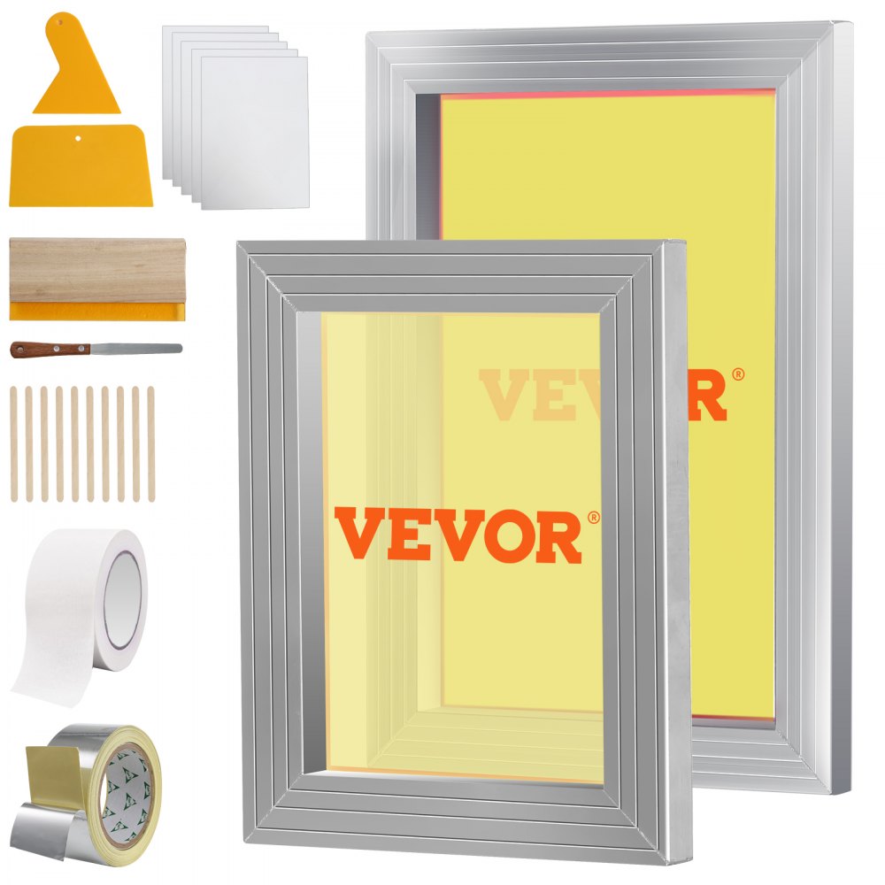 VEVOR Screen Printing Kit, 2 Pieces Aluminum Silk Screen Printing Frames 8x10/10x14in 110 Count Mesh, 2 Tapes and Screen Printing Squeegees and Transparency Films for T-shirts DIY Printing - SYKJZHCCG21109HX0V0