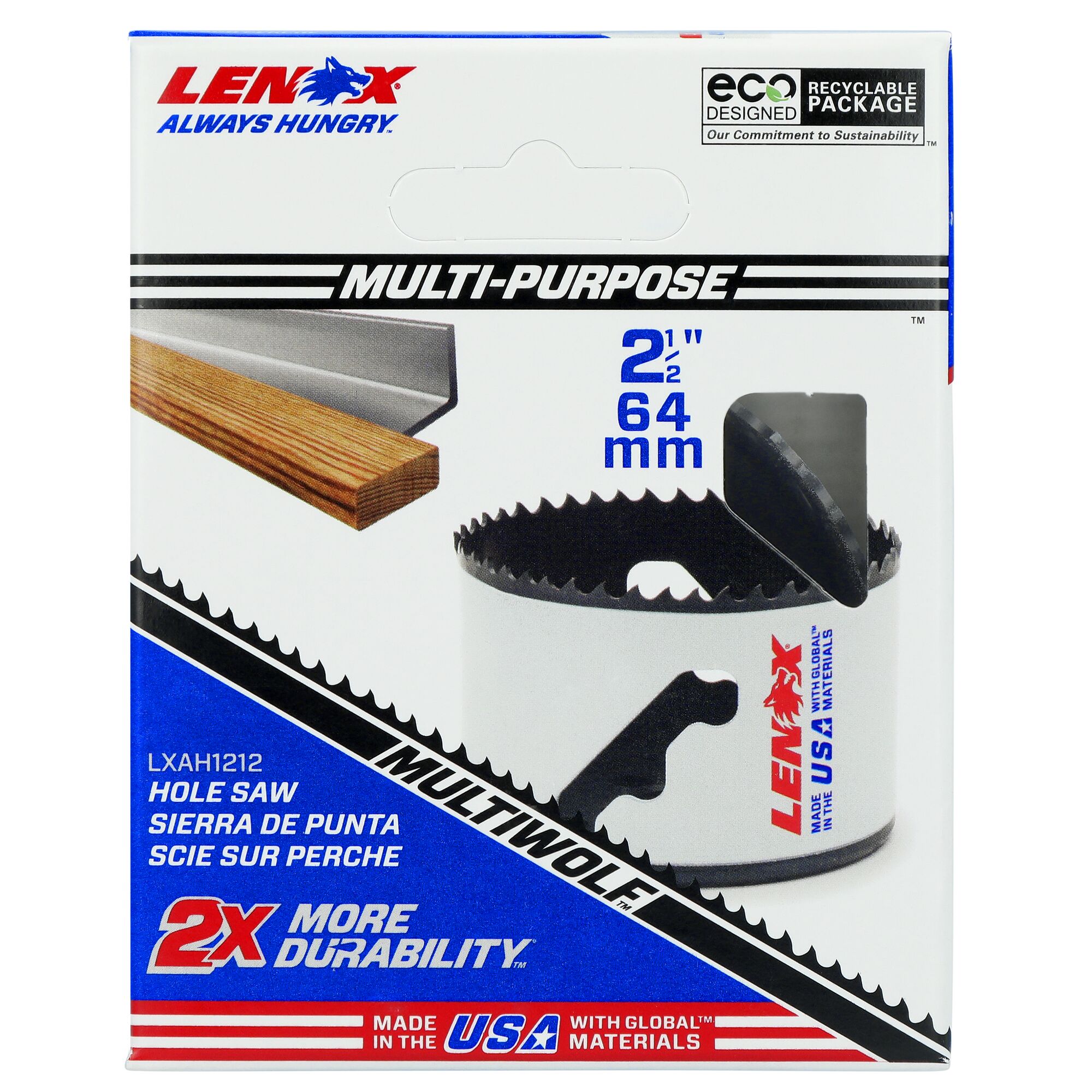 Sierra de agujero bi-metal de 2 1/2 pulgadas sin arbor para LENOX