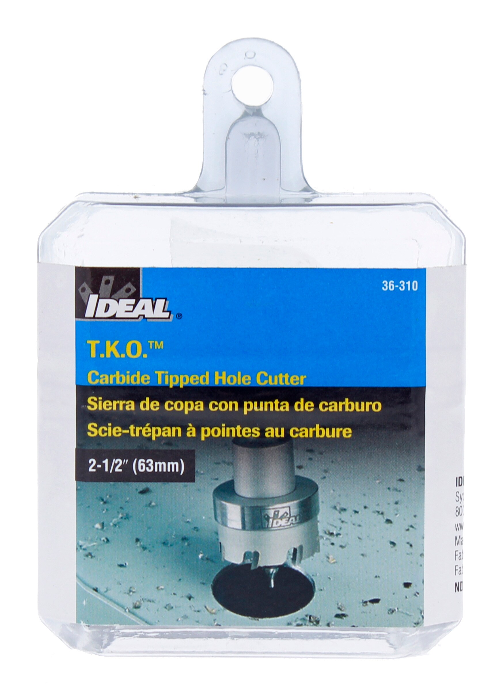 Sierra perforadora con punta de carburo de 2-1/2 pulgadas y soporte adecuado