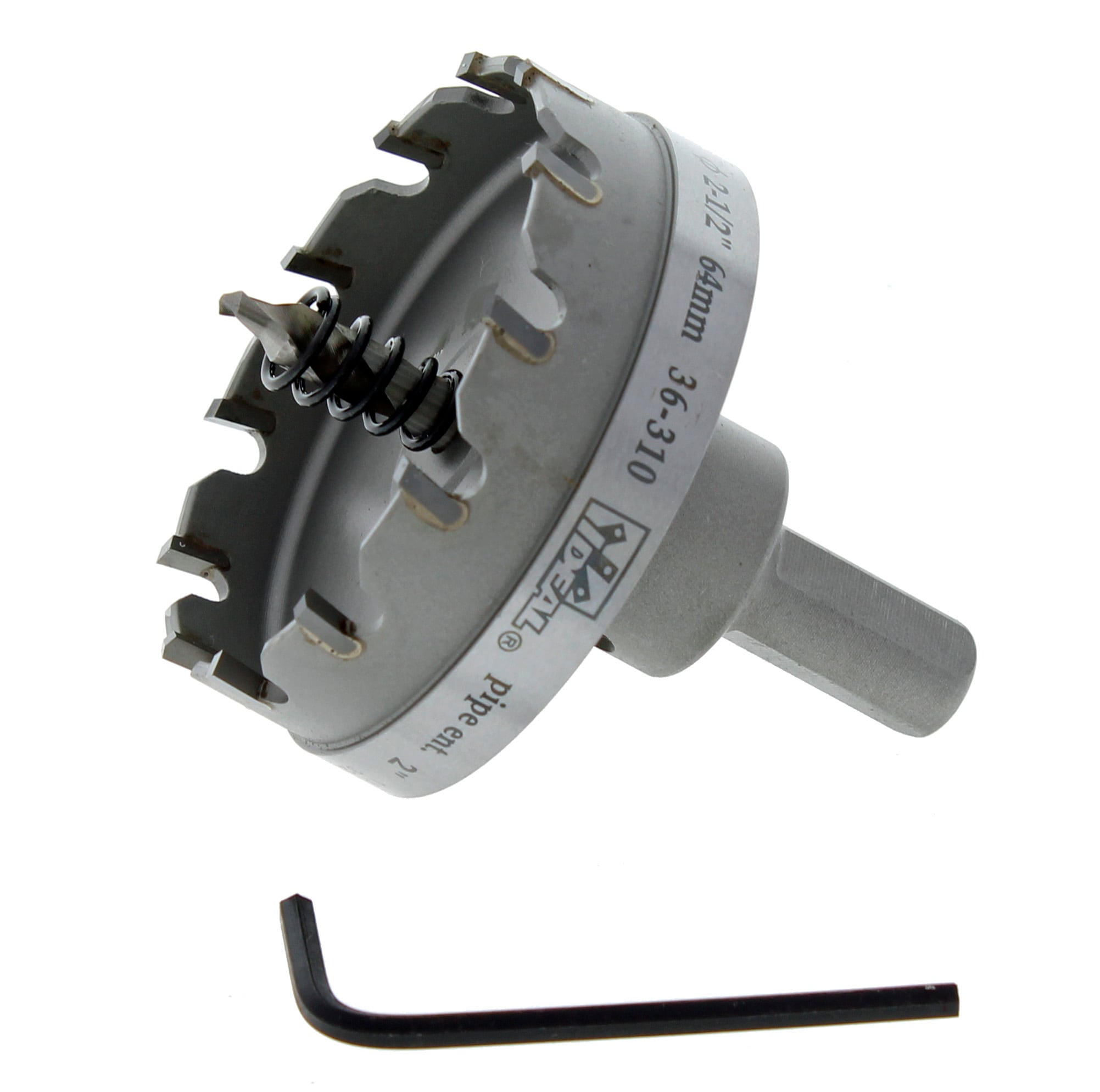 Sierra perforadora con punta de carburo de 2-1/2 pulgadas y soporte adecuado