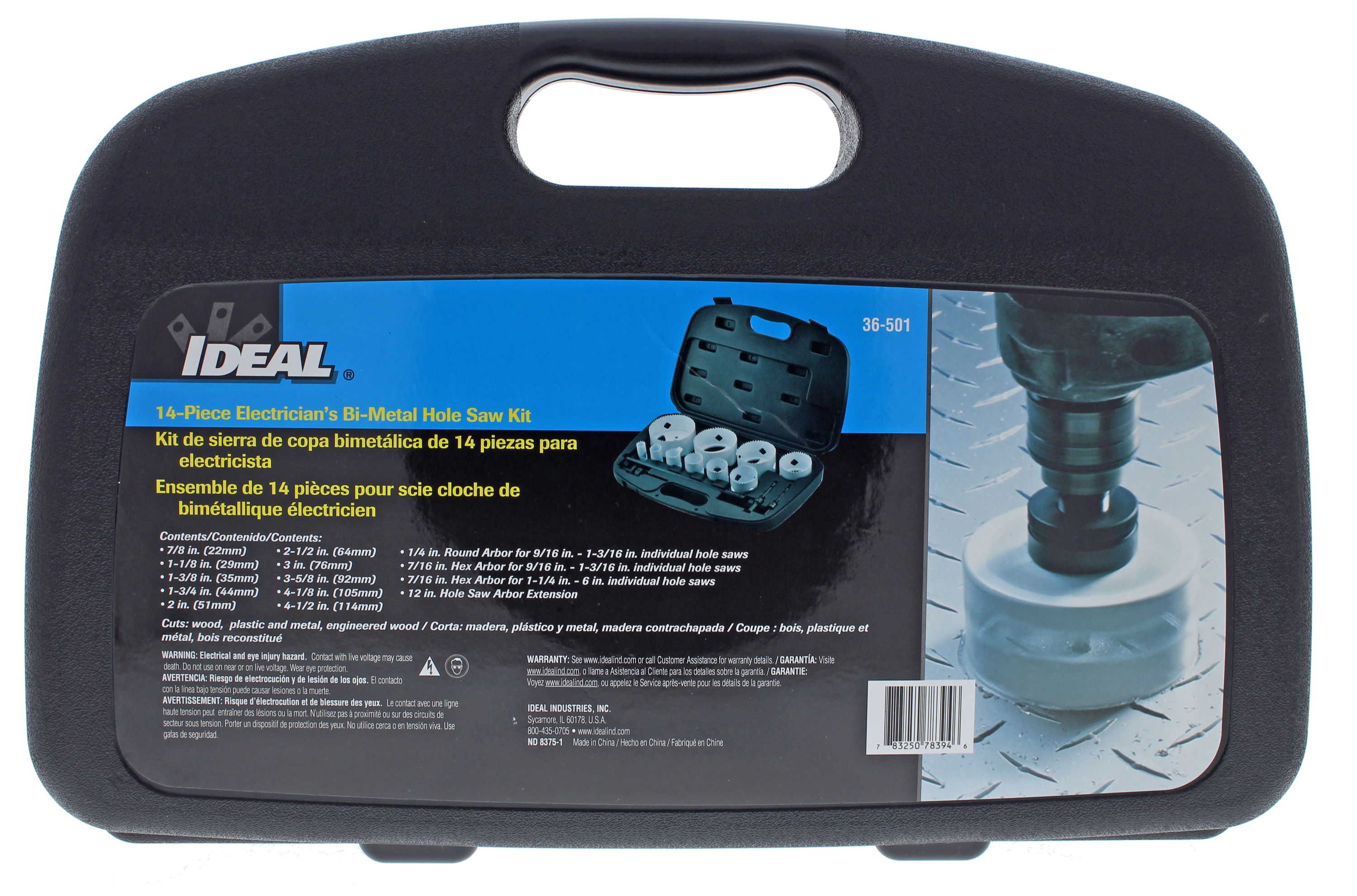 Kit de sierra de corona ajustable Bi-metal arboreada de 4-1/2 pulgadas IDEAL con estuche resistente