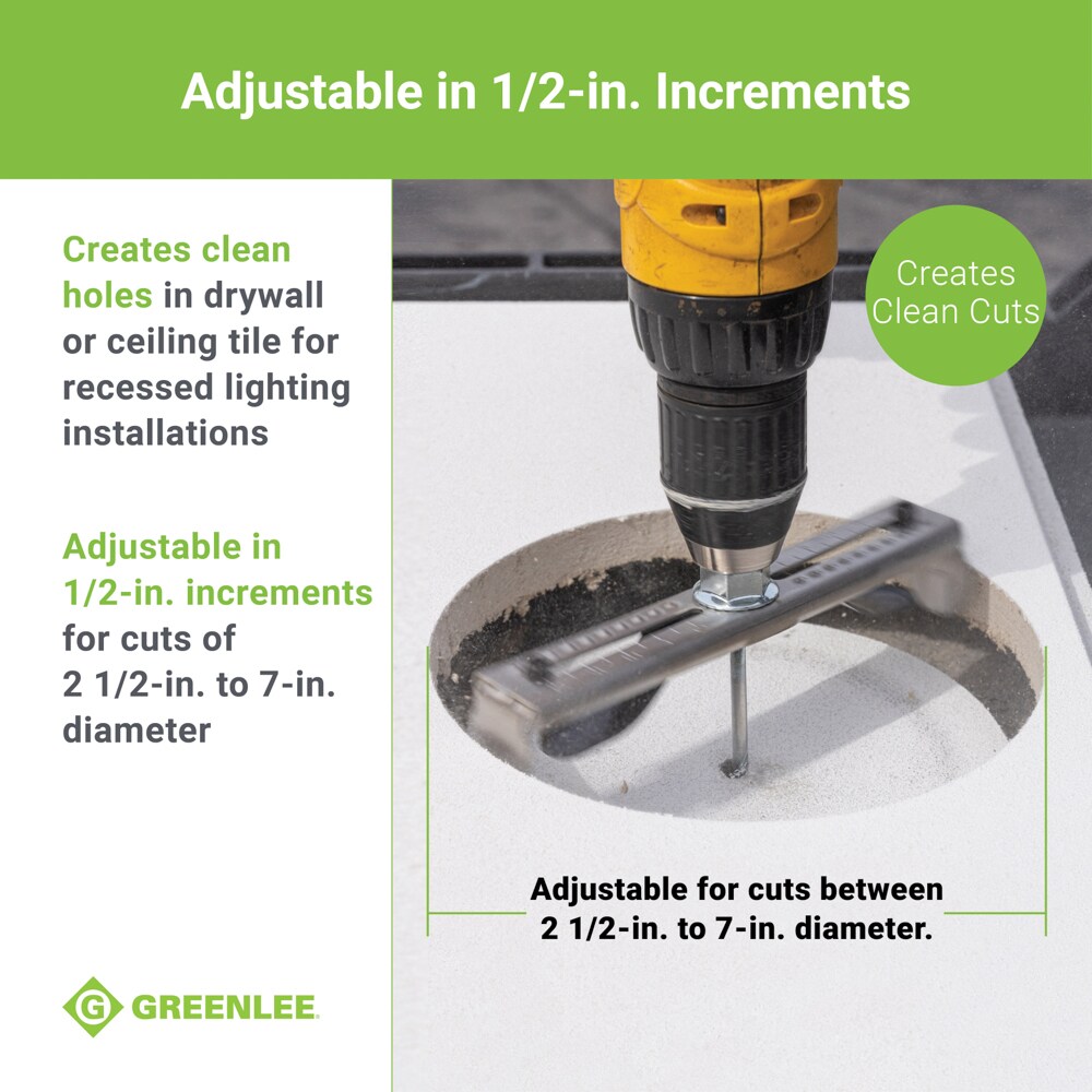 Sierra de perforación ajustable con broca de carburo de Greenlee para empotrados de iluminación de 2-1/2 a 7 pulgadas