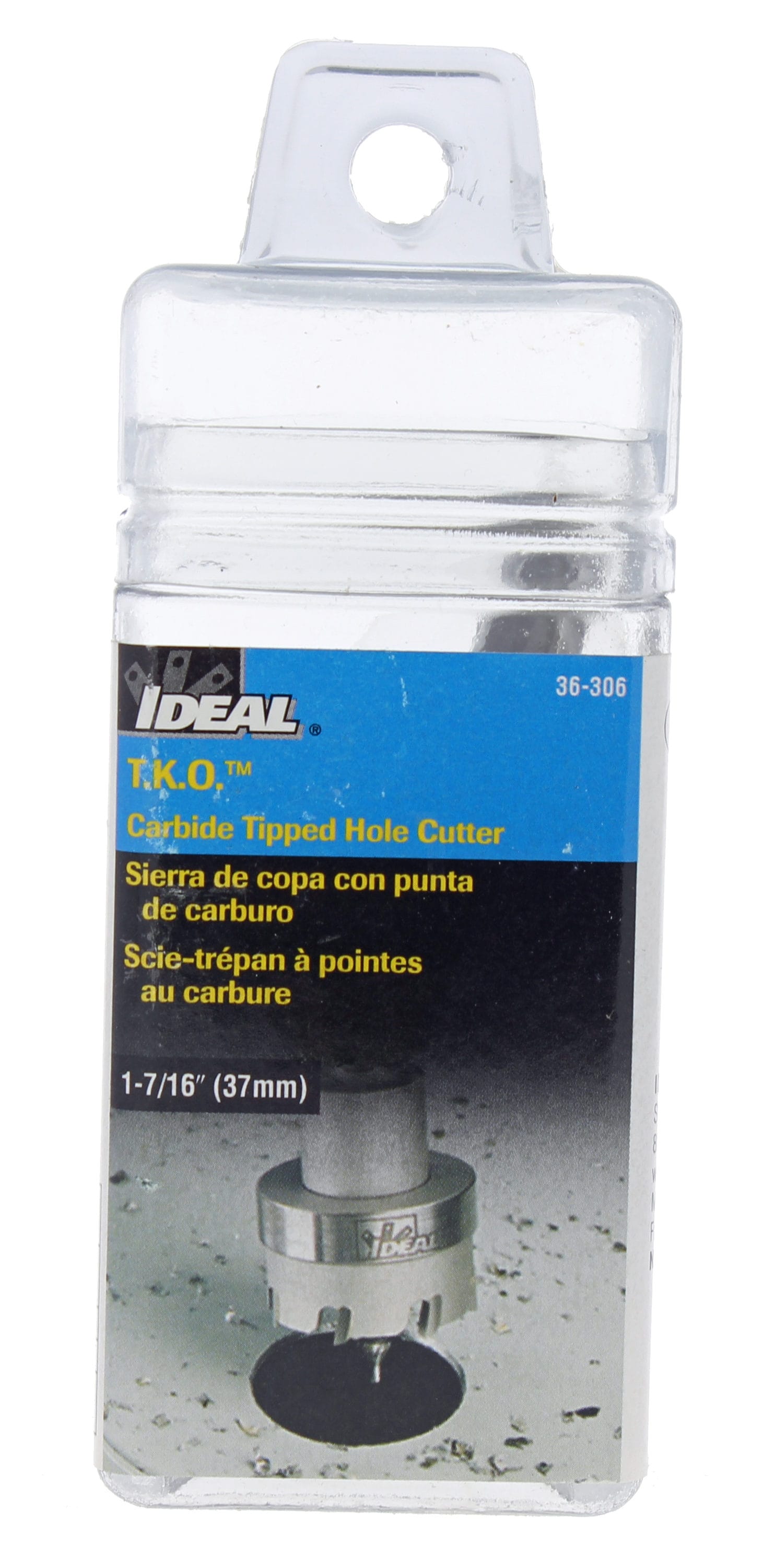 Sierra de corona con punta de carburo y broca incorporada de 1-7/16 pulgadas - IDEAL 36-306