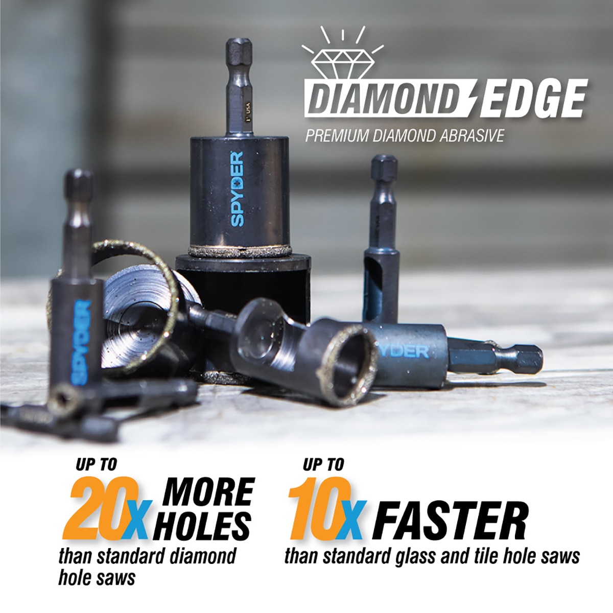 Sierra de corona de diamante Spyder Diamond Edge de 1 pulgada con arbor para sierra de agujero 600853