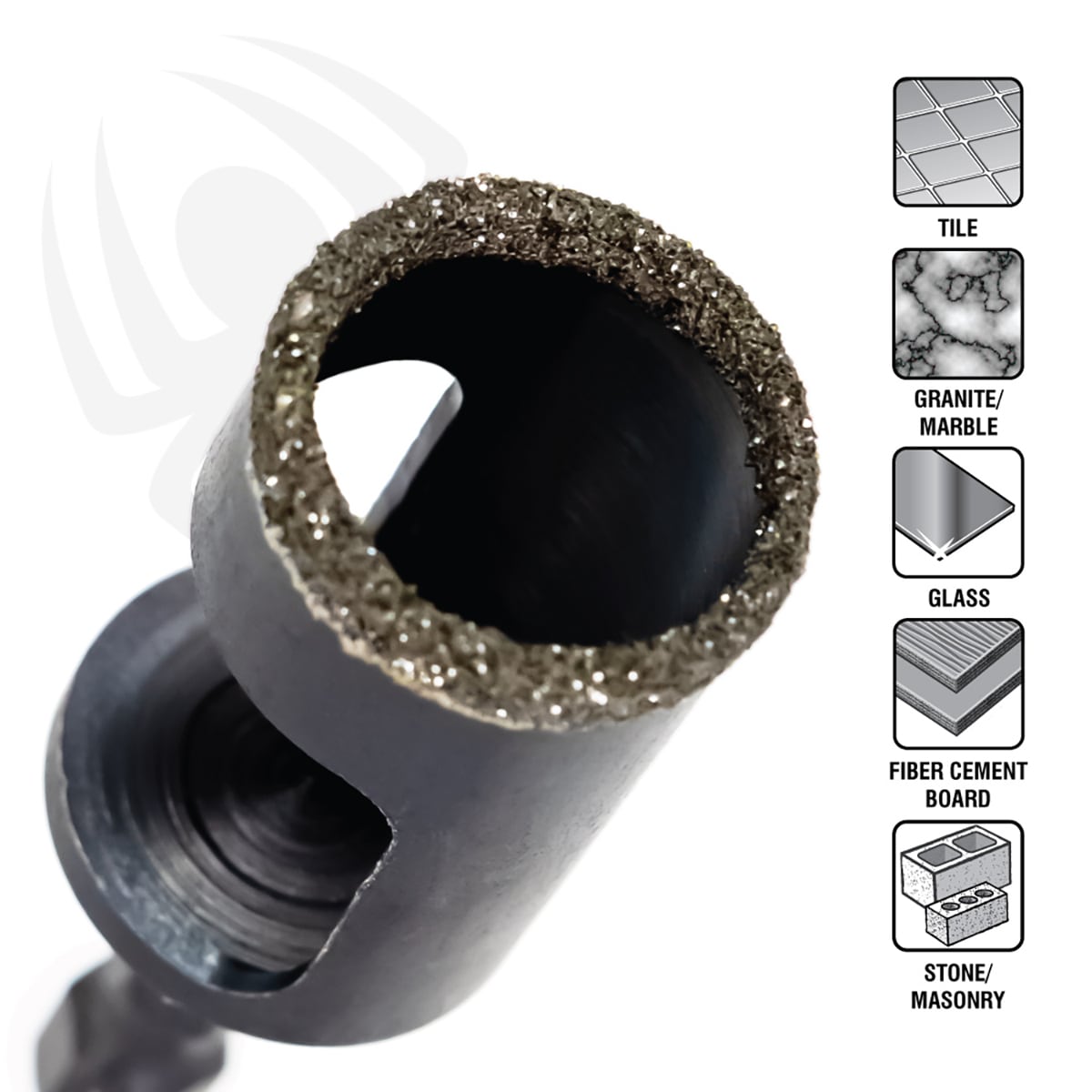 Sierra de corona diamantada Spyder Diamond Edge de 1-3/8 pulgadas con arbor para perforaciones, 600855.