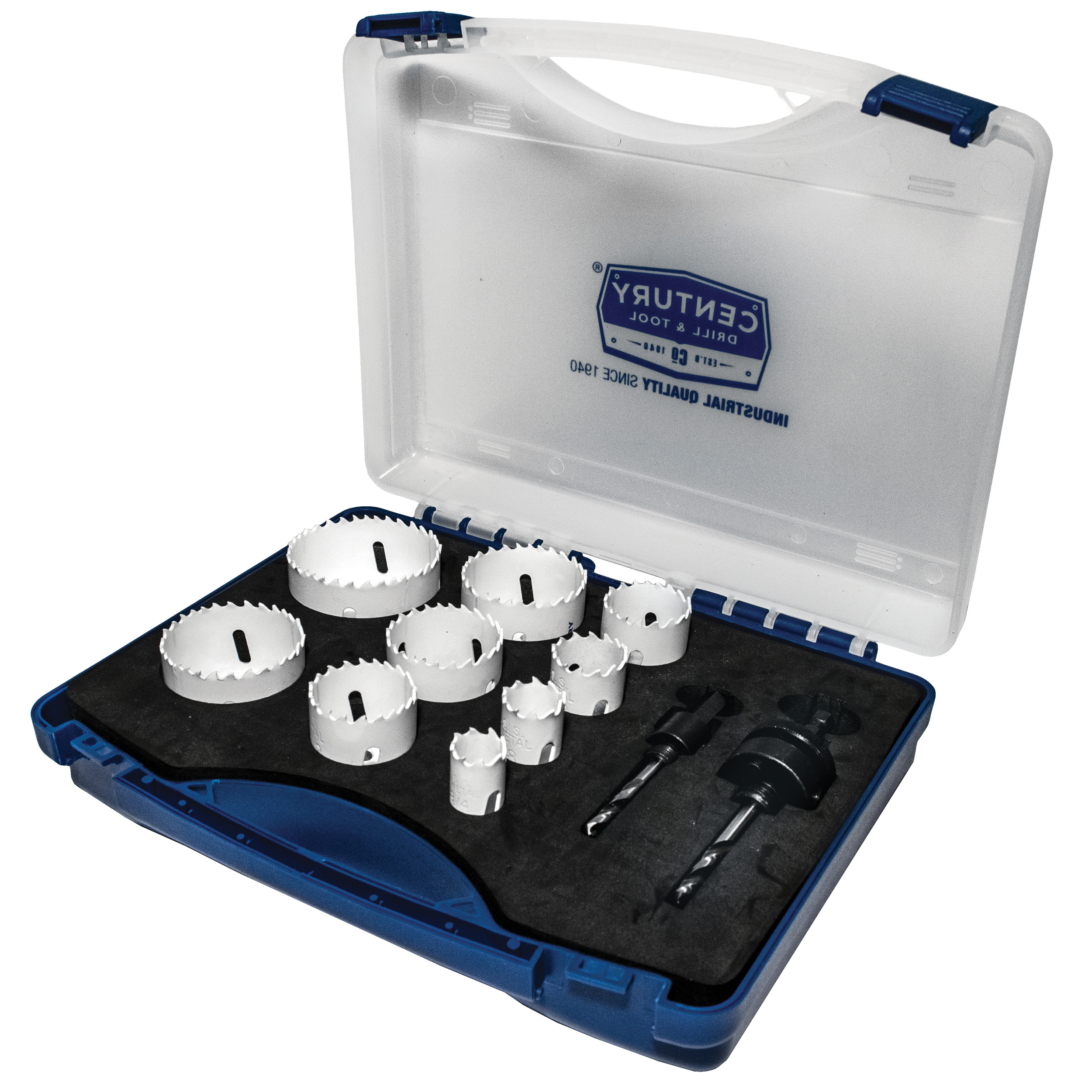 Juego de Herramientas para Cortar Agujeros de Tornillo Bimetálico sin Arbura de Century Drill & Tool (Set de 13 Piezas) con Estuche Resistente 05905