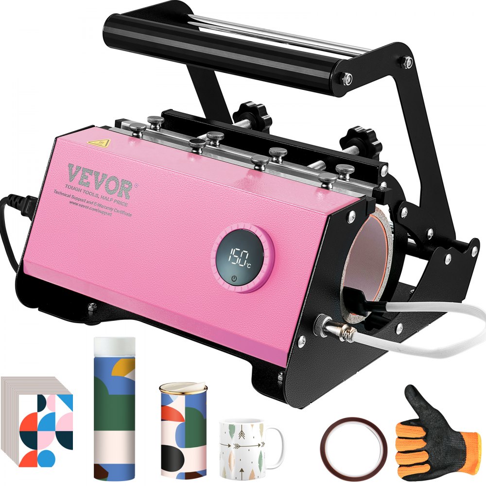 VEVOR Mug Heat Press, 11-30oz Tumbler Heat Press Machine, Sublimation Transfer Straight Skinny Tumblers, Cup Heat Press with Heat-resist Gloves & Tape, DIY Ceramic Mugs Cups Glasses, As Gift, Pink - SDAYKBJFS600KXXHRV1