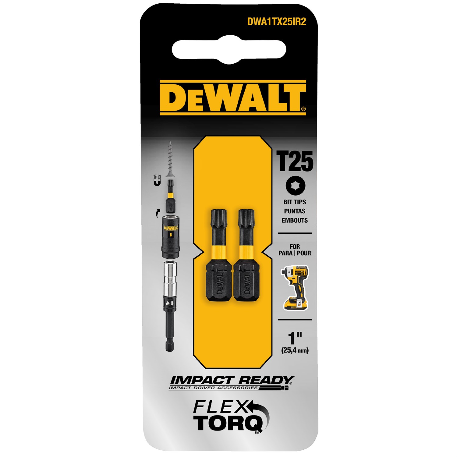 Punta de Destornillador de Impacto Torx DEWALT FlexTorq 1/4 pulg x 1 pulg Individual 2 Piezas
