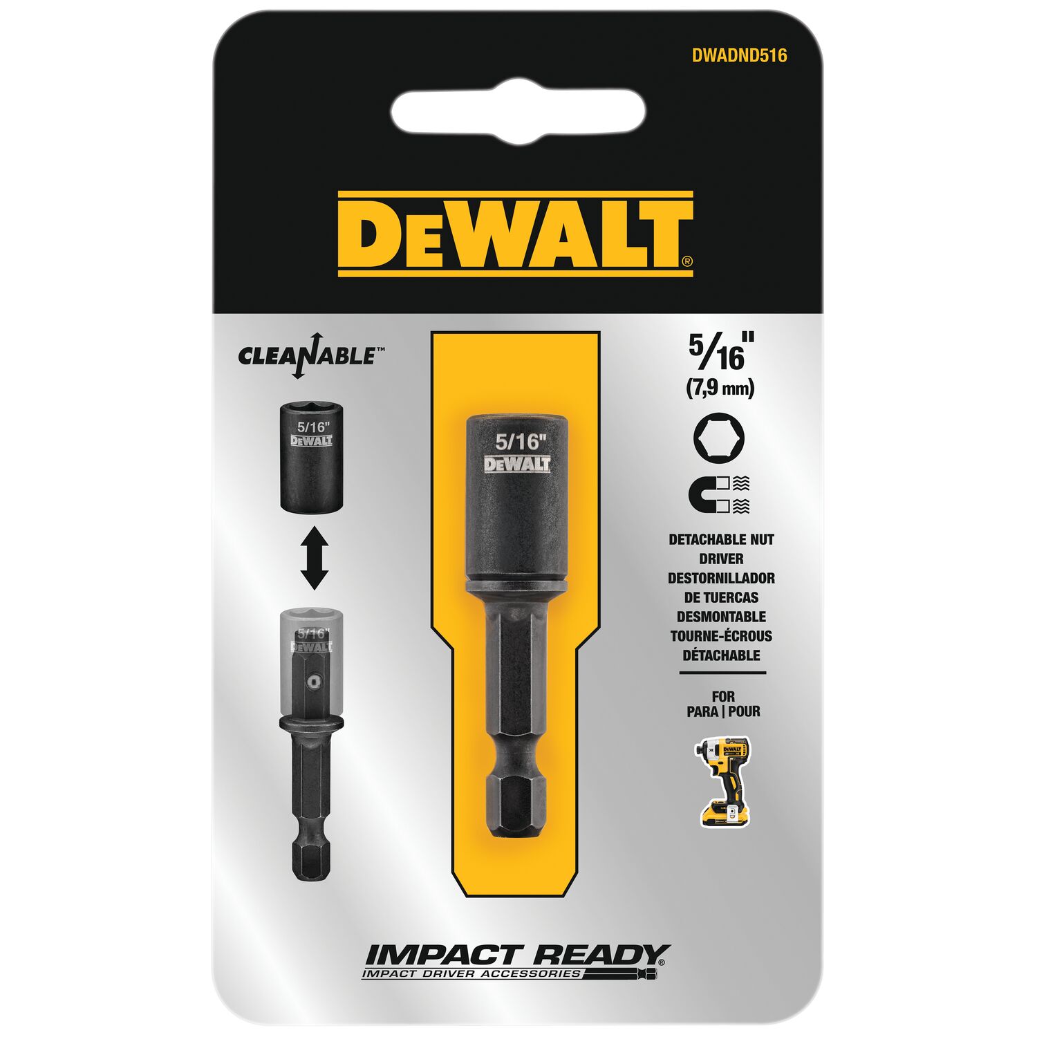 Punta de destornillador de impacto DEWALT Impact Ready 5/16 pulgadas x 2 pulgadas para tuercas - Individual DWADND516