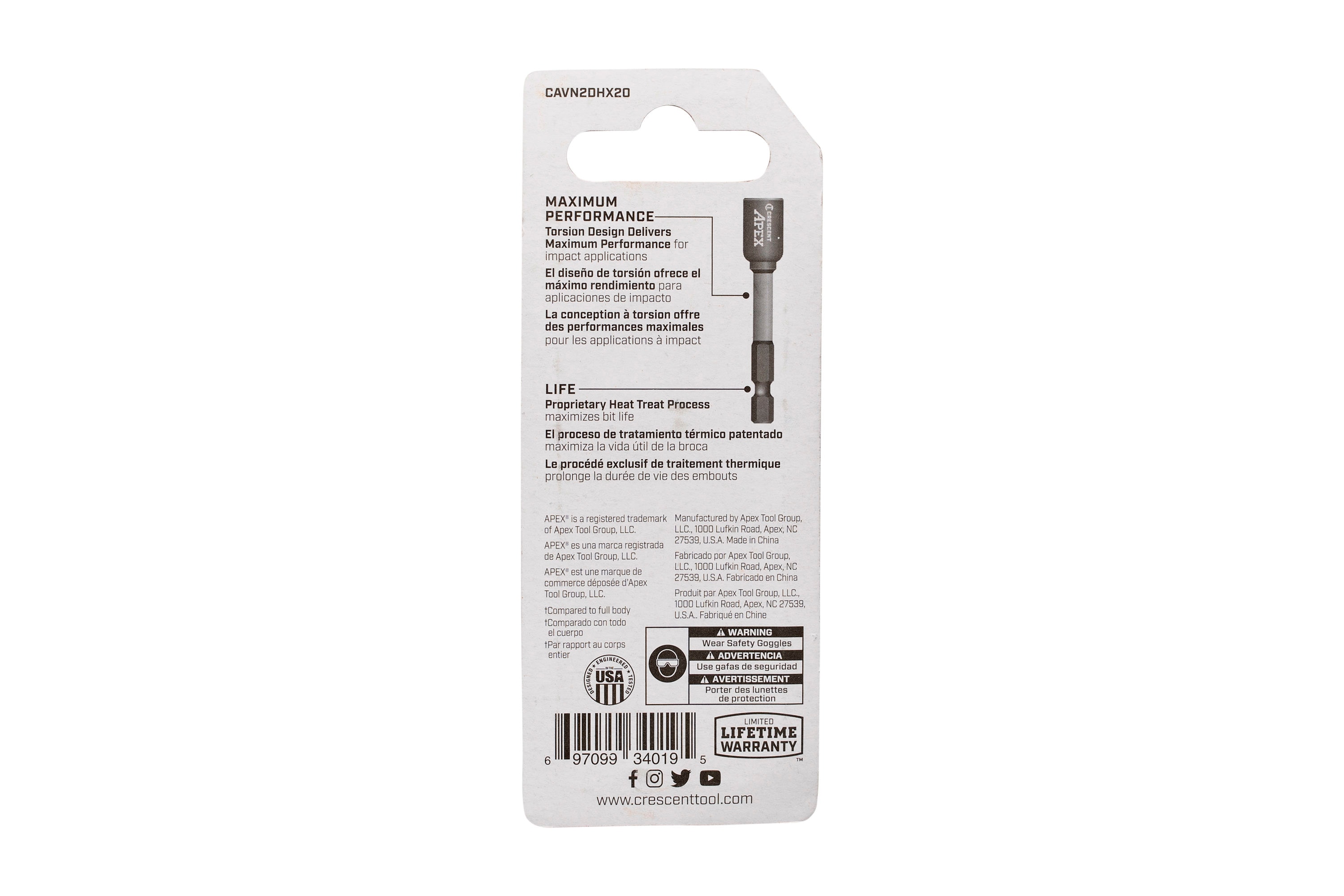 Punta para llave de impacto de 5/16 pulgadas x 2-9/16 pulgadas de Crescent - Individual