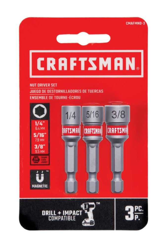 Juego de Puntas de Impacto de 1/4" x 1-15/16" para Destornillador con Adaptador de Tuercas de 3 Piezas de CRAFTSMAN