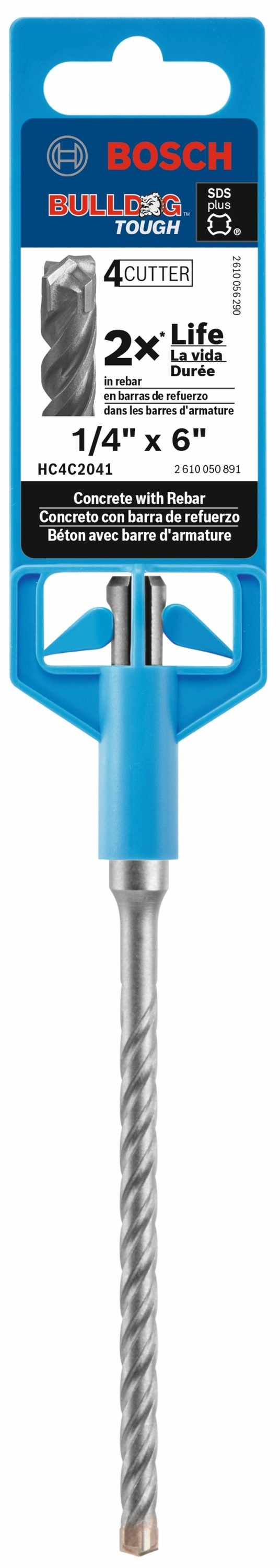 Broca para concreto Bosch Bulldog resistente de 1/4 pulgadas x 6 pulgadas de acero de aleación para taladro Sds-plus HC4C2041