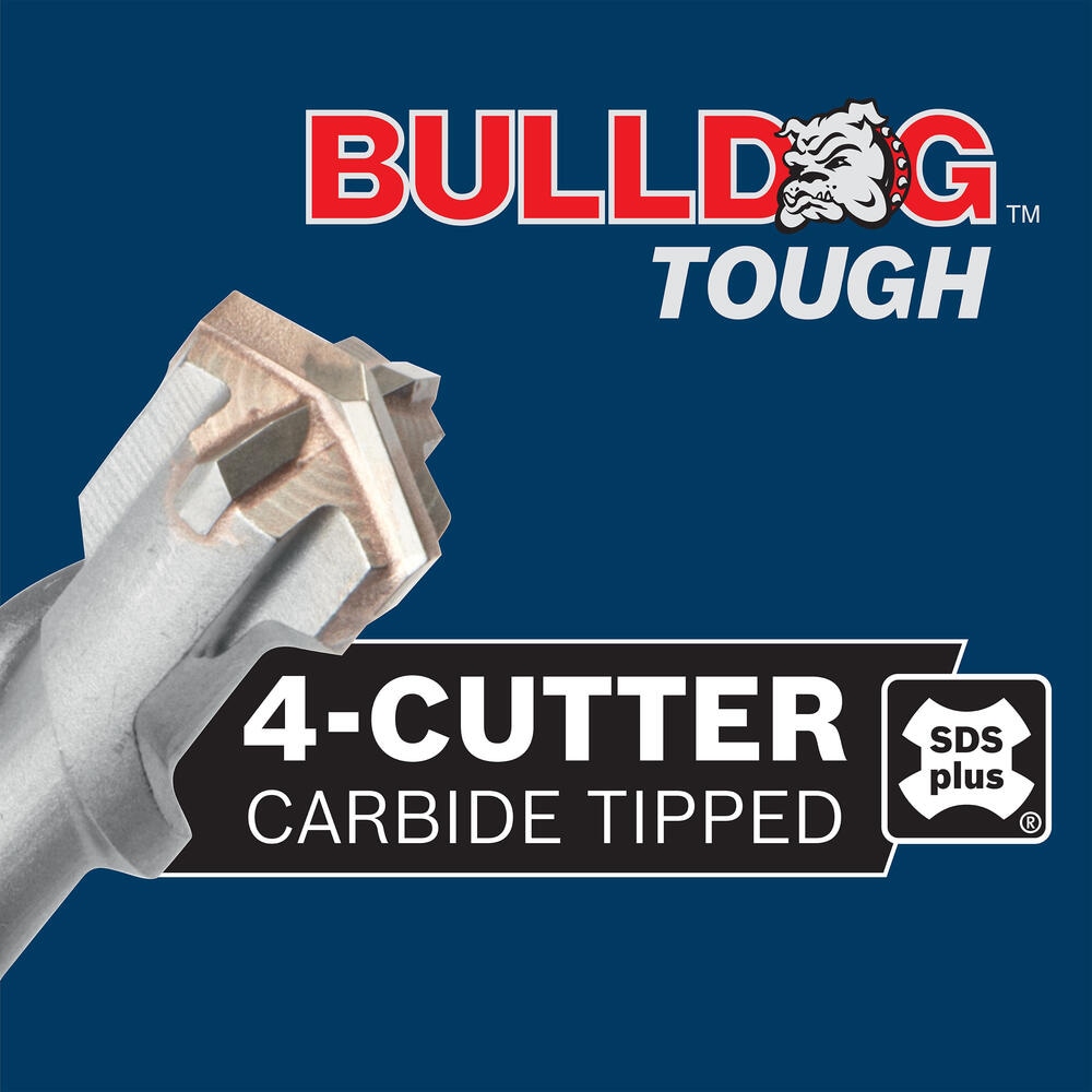 Broca de albañilería de aleación de acero Bosch Bulldog Tough 4-Cutter 3/8 pulgadas x 6 pulgadas para taladro SDS-plus HC4C2061