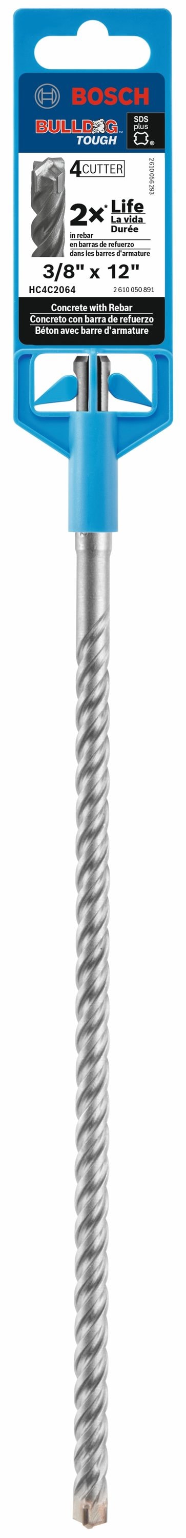 Broca para concreto Bosch Bulldog Tough de acero aleado de 3/8 pulgadas x 12 pulgadas para taladro SDS-plus HC4C2064