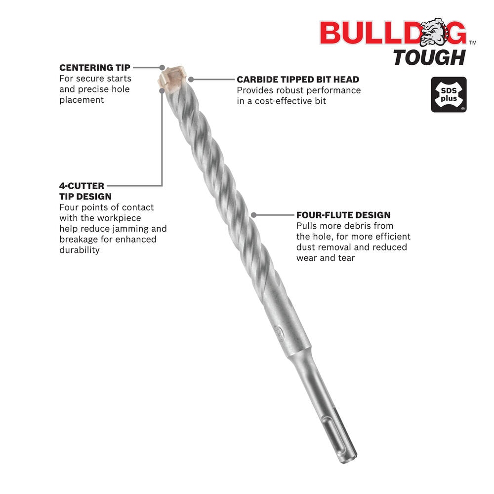 Broca de Carburo de Tungsteno Bosch Bulldog Tough de 1/2 pulg. x 12 pulg. para Taladro de Albañilería SDS-Plus HC4C2084