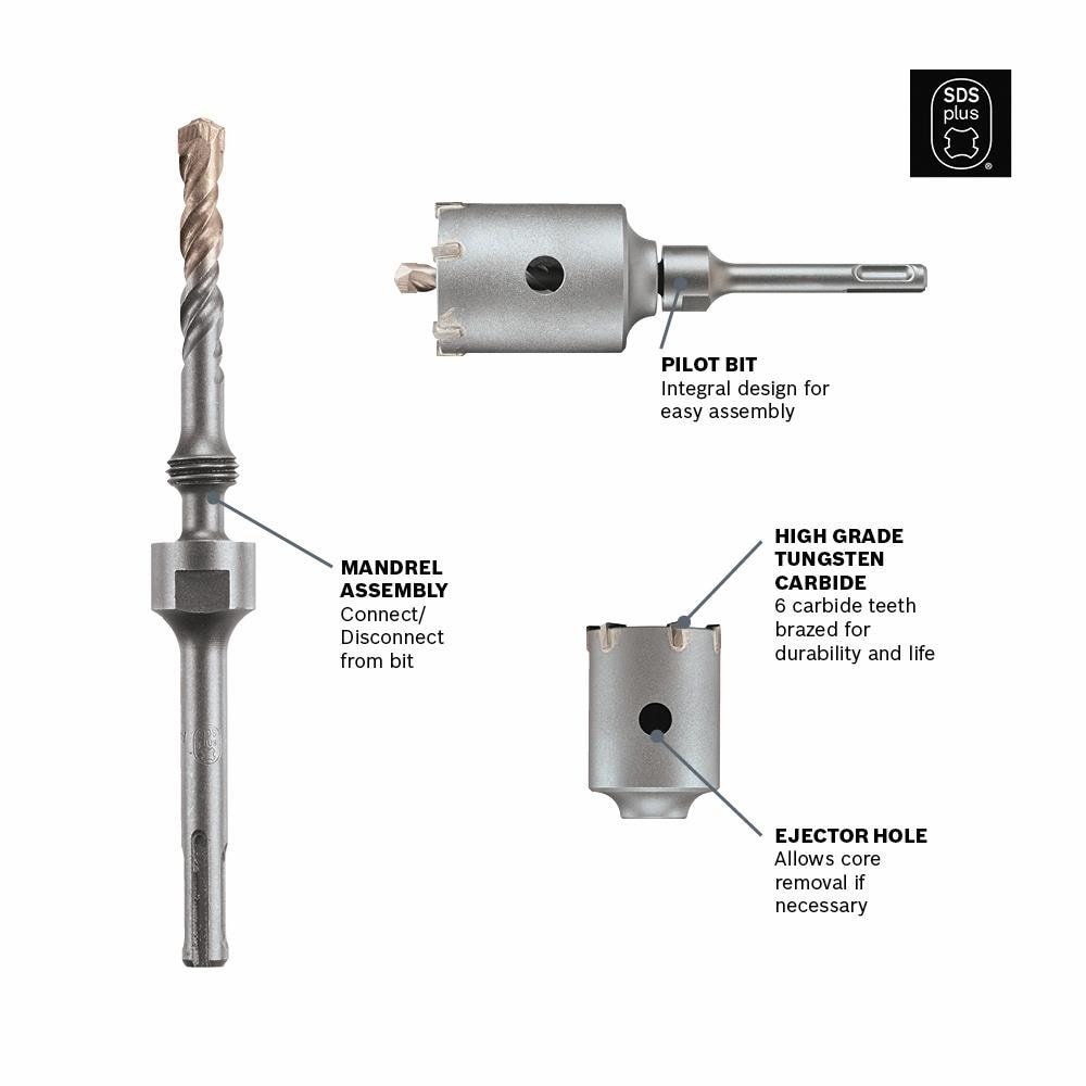 Broca de carburo de tungsteno para concreto SDS-Plus Bosch Speedcore de 3 pulgadas x 4-3/8 pulgadas T3921SC