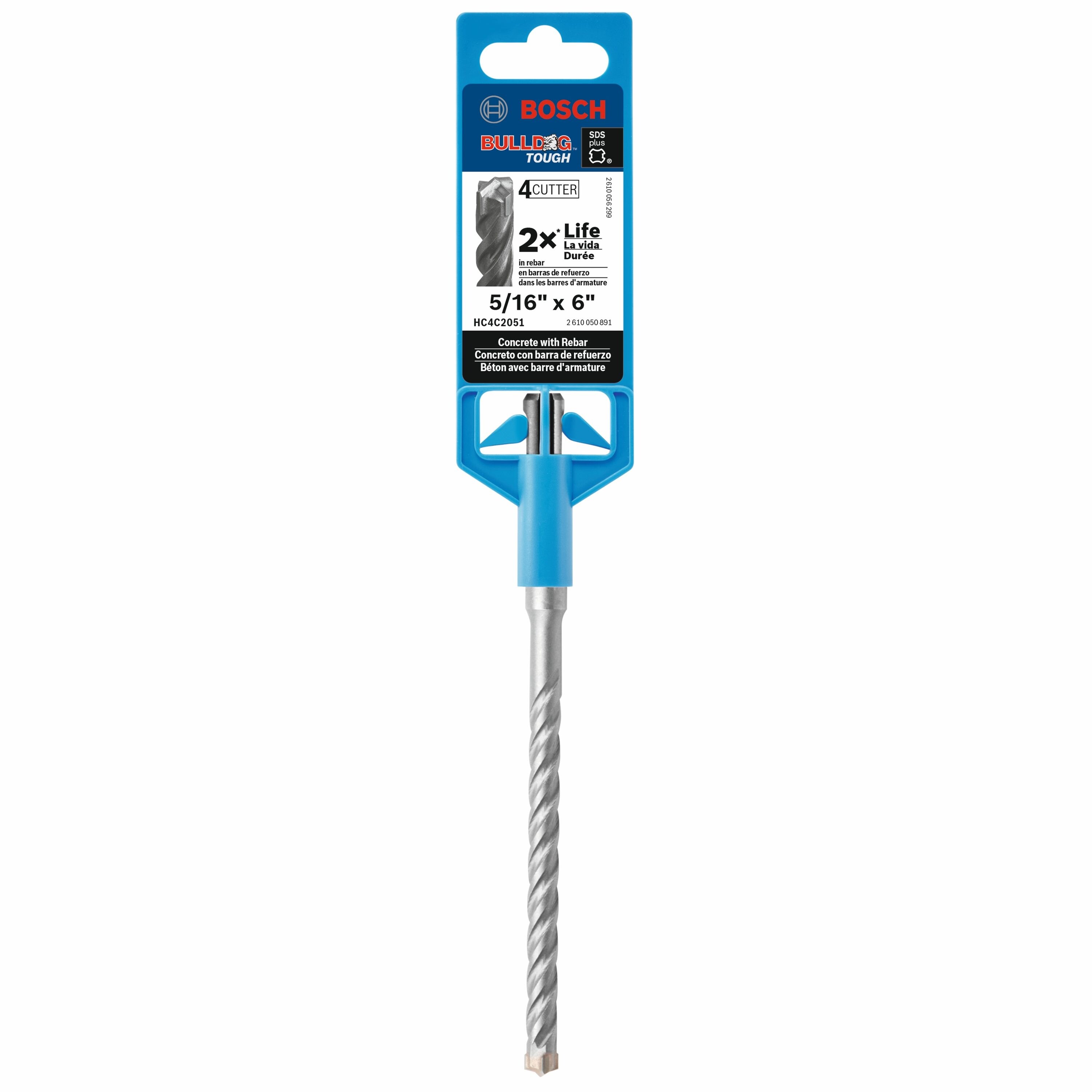 Broca para concreto Bosch Bulldog Tough 4-Cutter de 5/16 pulgadas x 6 pulgadas de acero de aleación para taladro SDS-plus HC4C2051