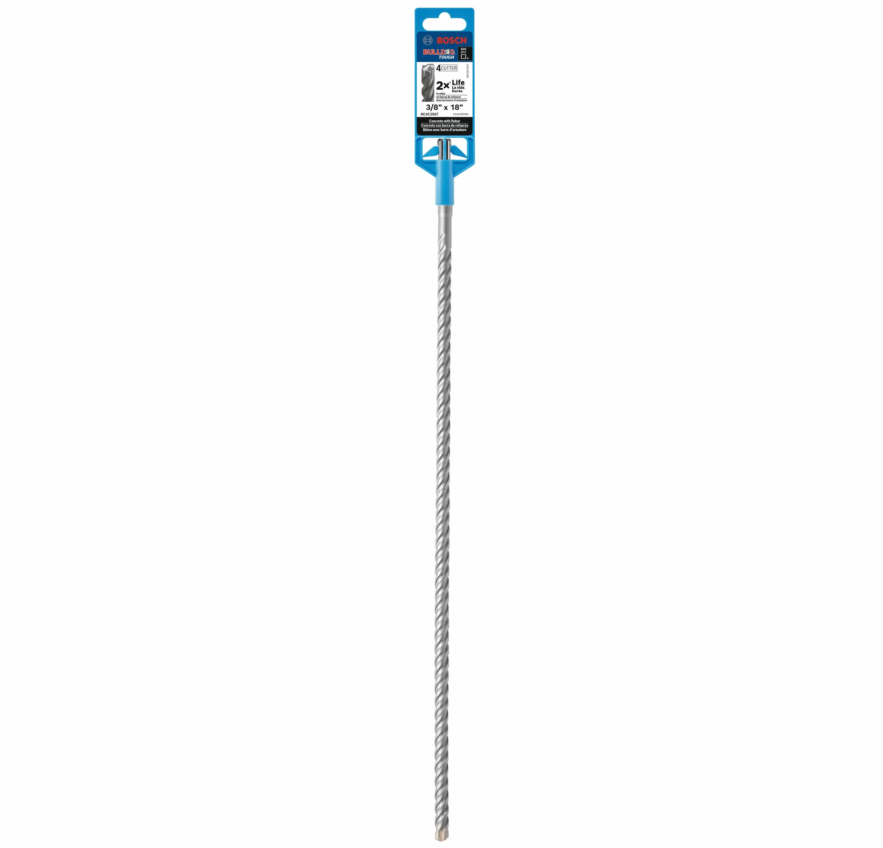 Broca de albañilería de acero aleado Bosch Bulldog Tough 4-Cutter 3/8 pulgadas x 18 pulgadas para taladro SDS-plus HC4C2067