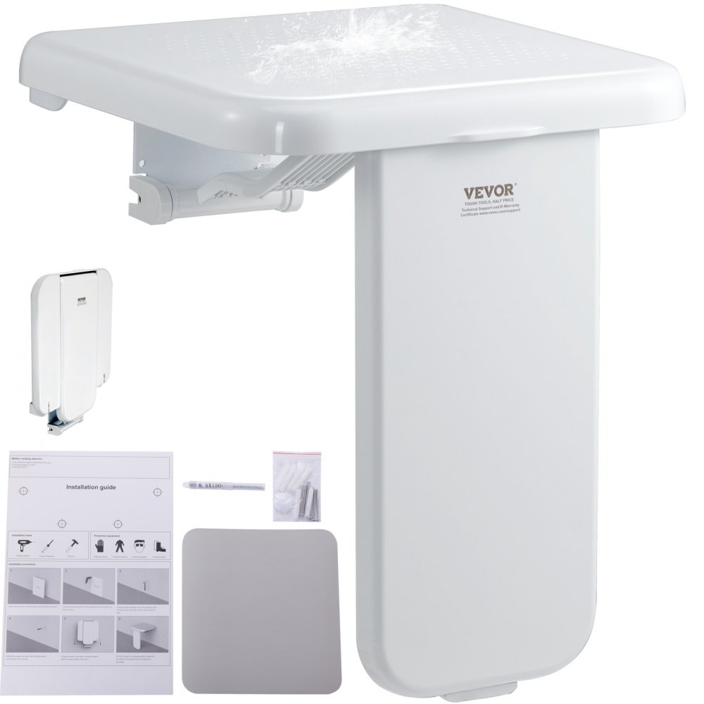 VEVOR Folding ABS Shower Seat, 15.7'' x 16.7'' Unfolded, Wall Mounted Fold Up Shower Bench with 440 lbs Load Capacity, Space Saving Fold Down Shower Chair for Seniors Pregnant Women Children Adults - SLKABSZCTWKB4ALIHV0