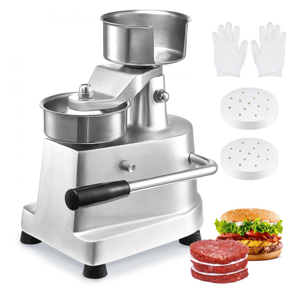 VEVOR Commercial Burger Patty Maker, 100mm/4inch Hamburger Beef Patty Maker, Heavy Duty Food-Grade Stainless Steel Bowl Burger Press Machine, Kitchen Meat Forming Processor with 1000 Pcs Patty Papers - HBRBJYSZLBXGEZ9OPV0