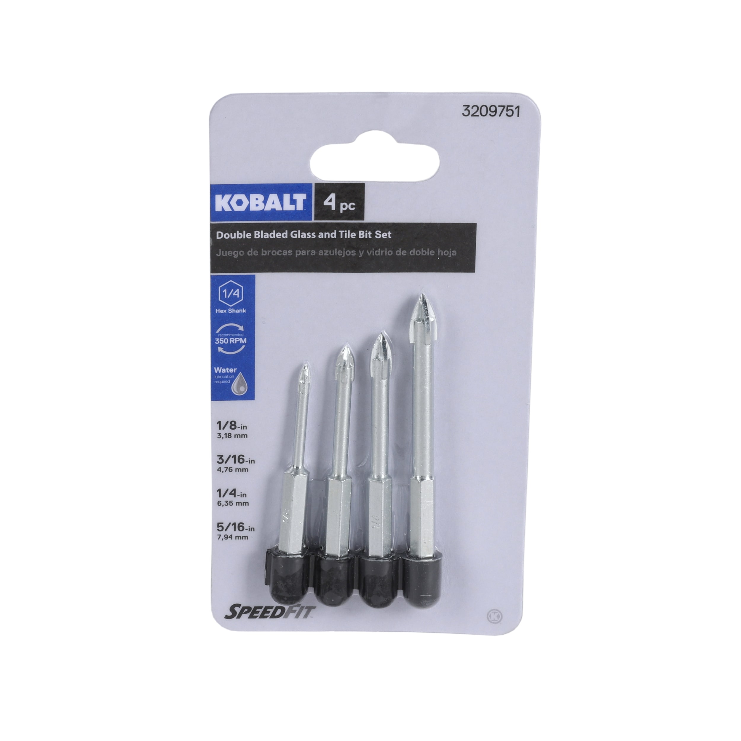 Set de brocas para vidrio y azulejo con punta de carburo y diseño para diestros Kobalt DTC-21104