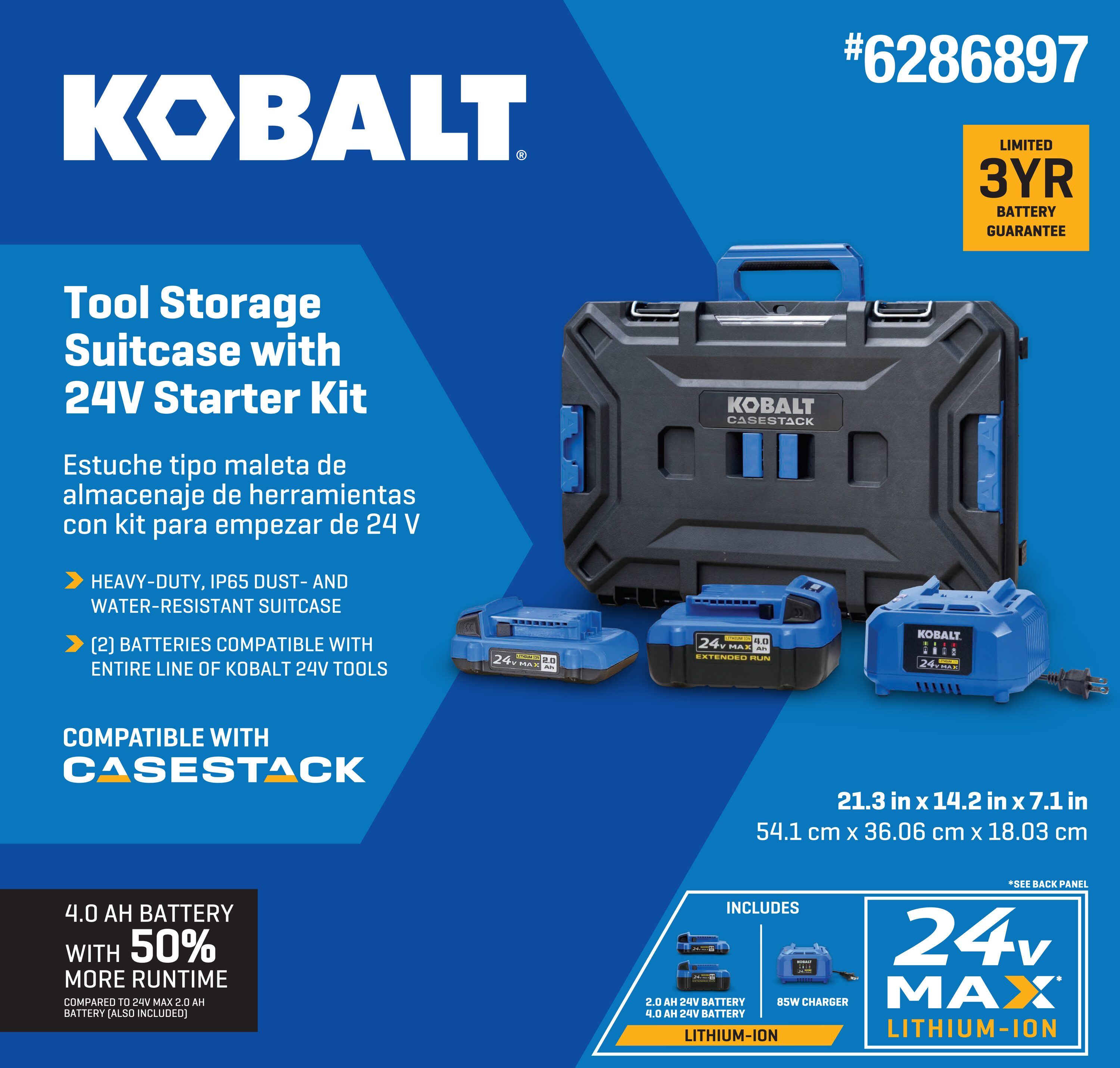 Kit de Inicio con Caballete y Baterías de Iones de Litio en Paquete Doble de 24 V Kobalt (2 Ah y 4 Ah)