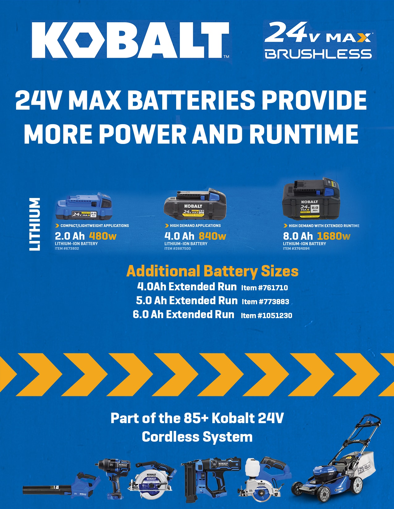 Batería de litio de 24V (4 Ah) con máxima potencia de salida - Kobalt KXB 424-03