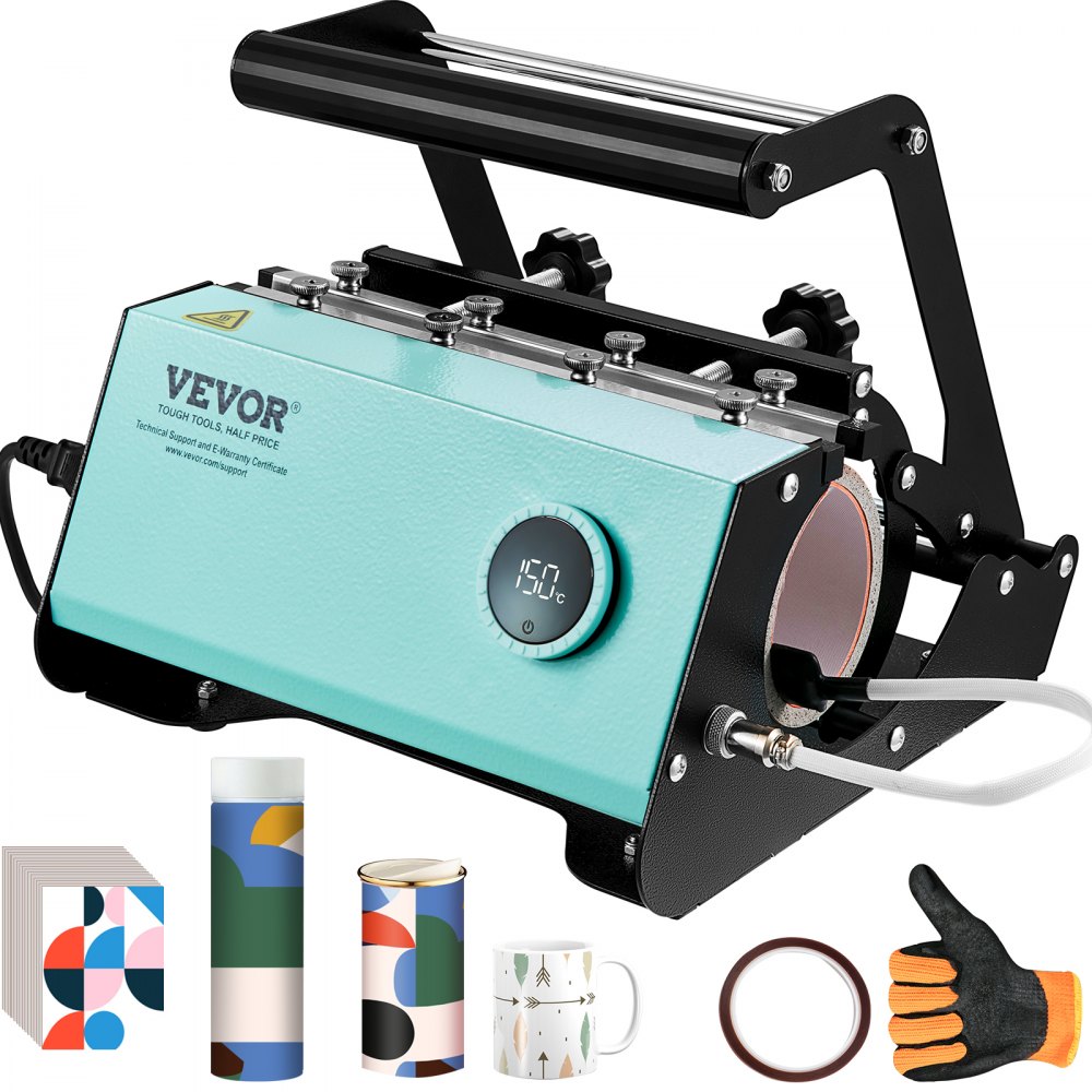 VEVOR Mug Heat Press, 11-30oz Tumbler Heat Press Machine, Sublimation Transfer Straight Skinny Tumblers, Cup Heat Press with Heat-resist Gloves & Tape, DIY Ceramic Mugs Cups Glasses, As Gift, Green - SDAYKBJLS600DEWBMV1