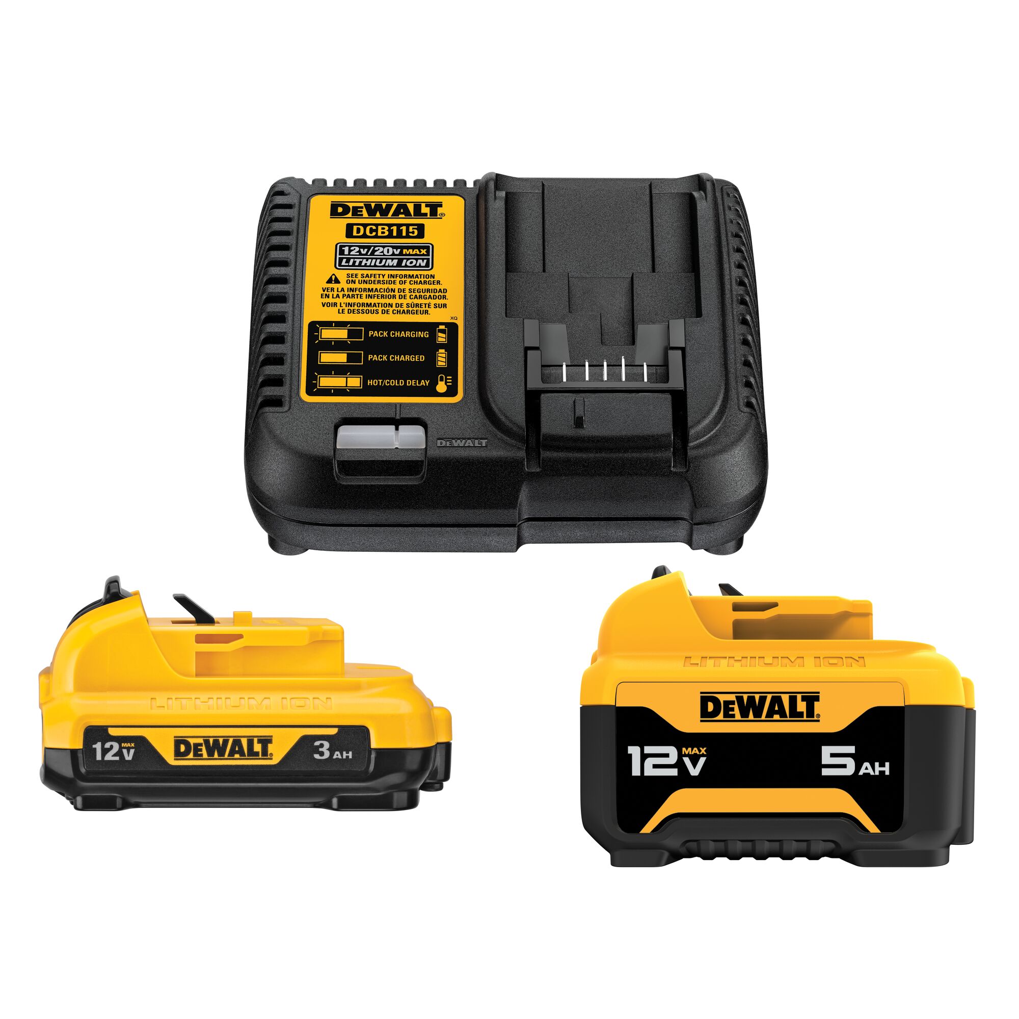 Batería de iones de litio DEWALT de 12 V en paquete doble con cargador (3 Ah y 5 Ah) DCB135C