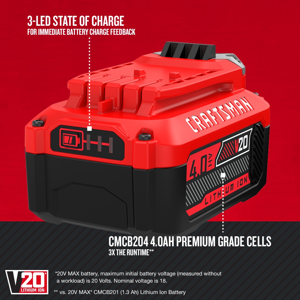 Paquete de 2 Baterías de Iones de Litio y Cargador (4 Ah y 6 Ah) CRAFTSMAN V20 20-V