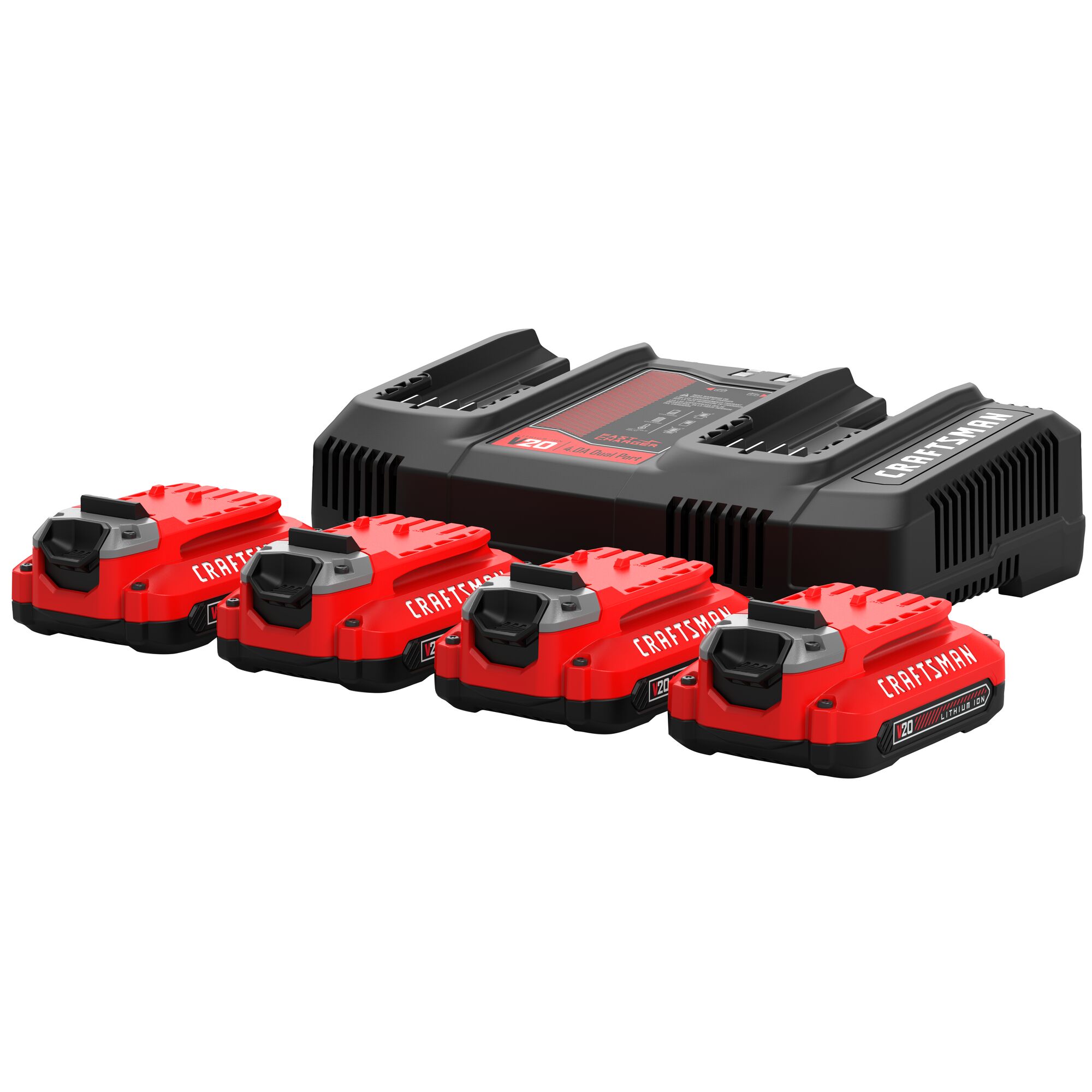 Paquete de 4 baterías de iones de litio y cargador CRAFTSMAN V20 20-V (1.5 Ah)