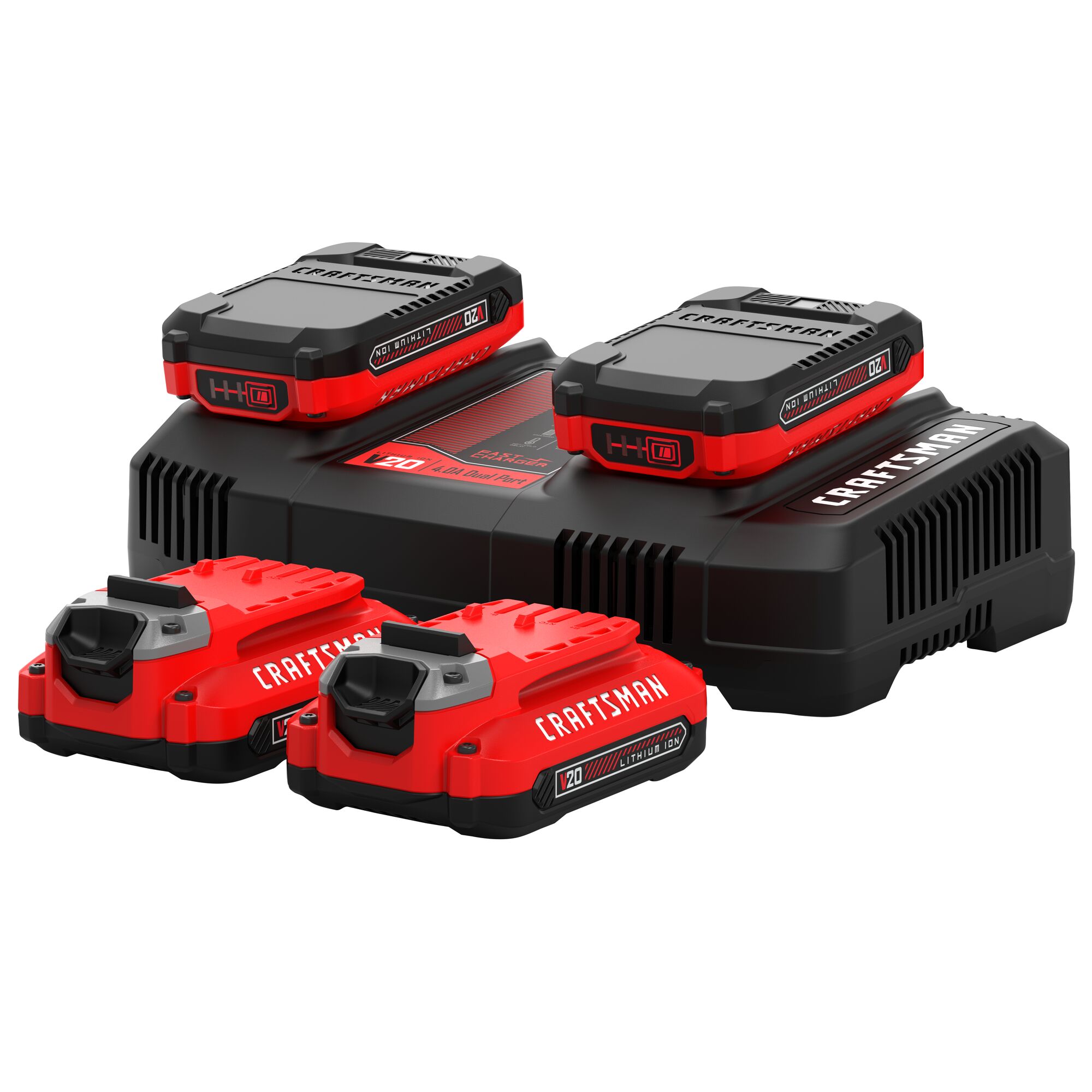 Paquete de 4 baterías de iones de litio y cargador CRAFTSMAN V20 20-V (1.5 Ah)