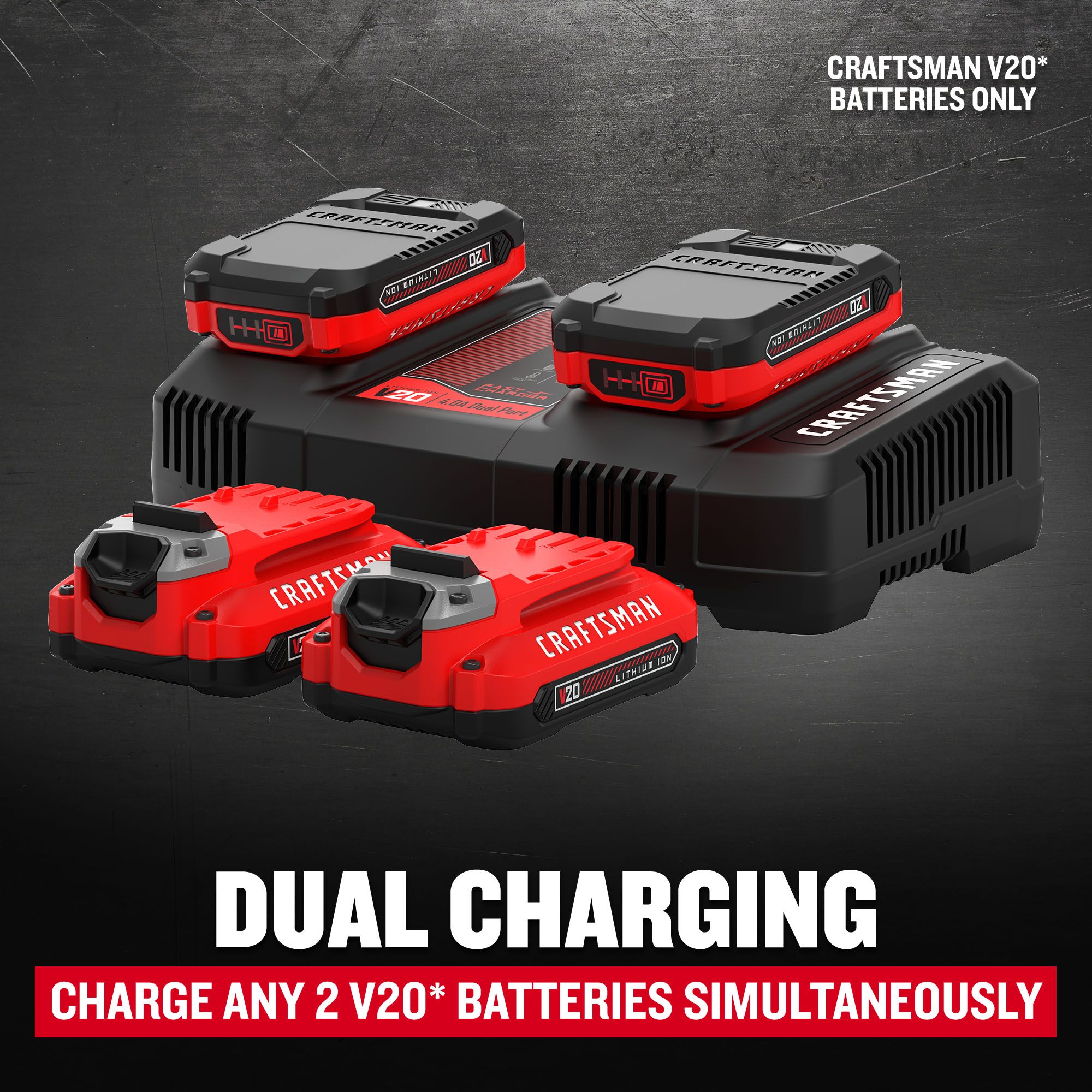 Paquete de 4 baterías de iones de litio y cargador CRAFTSMAN V20 20-V (1.5 Ah)
